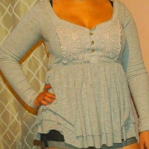 Free People Embroidered Gathered Shirt